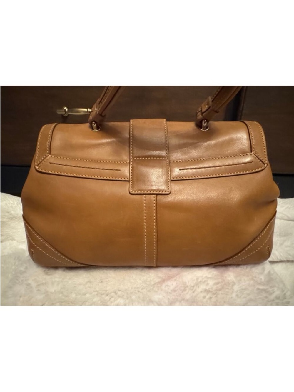 Coach SoHo Hampton Cognac Leather Shoulder Bag with Buckle Saddle Flap - Picture 7 of 14